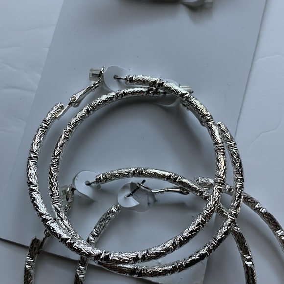 Pure Expressions Hypo-Allergenic Silver Tone Texture Hoop Earrings Set of 3 - Picture 4 of 12